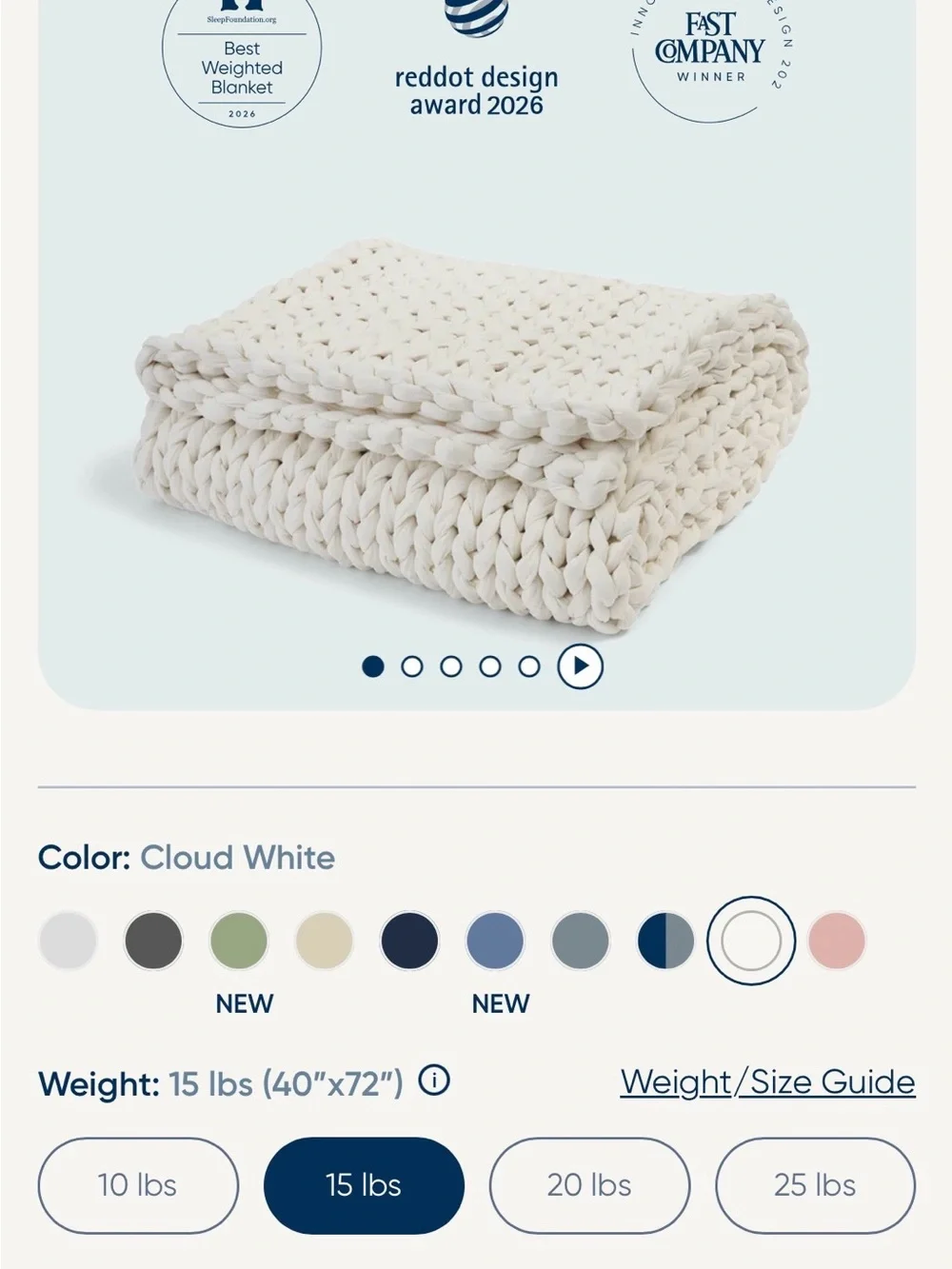 Bearaby Bone White Cotton Weighted Throw - NWT 15 pounds *See Description